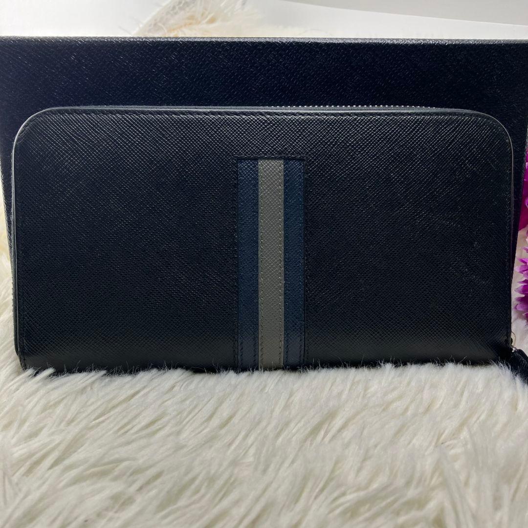 極美✨PRADA 財布 長財布サフィアーノ ラウンドファスナー ブラック プラダ