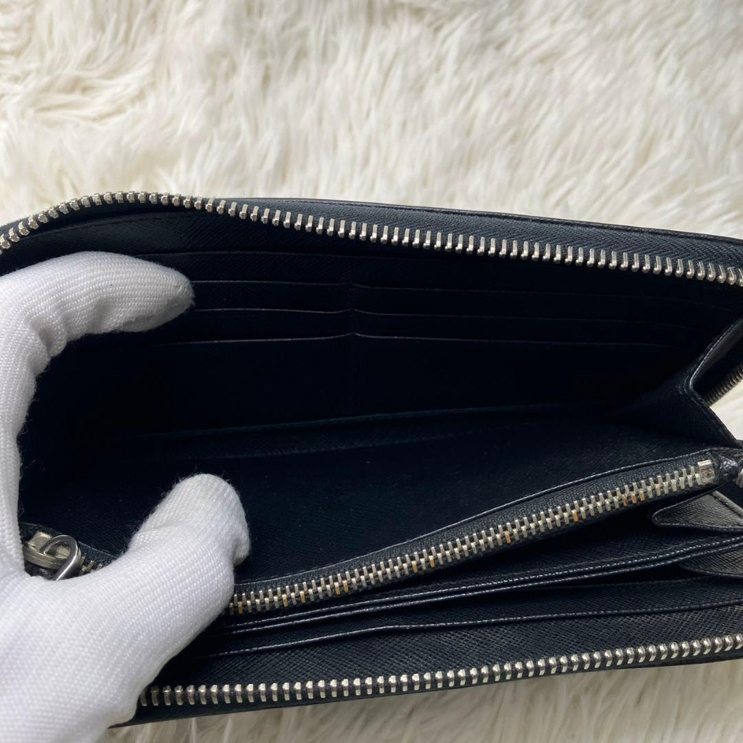 極美✨PRADA 財布 長財布サフィアーノ ラウンドファスナー ブラック プラダ