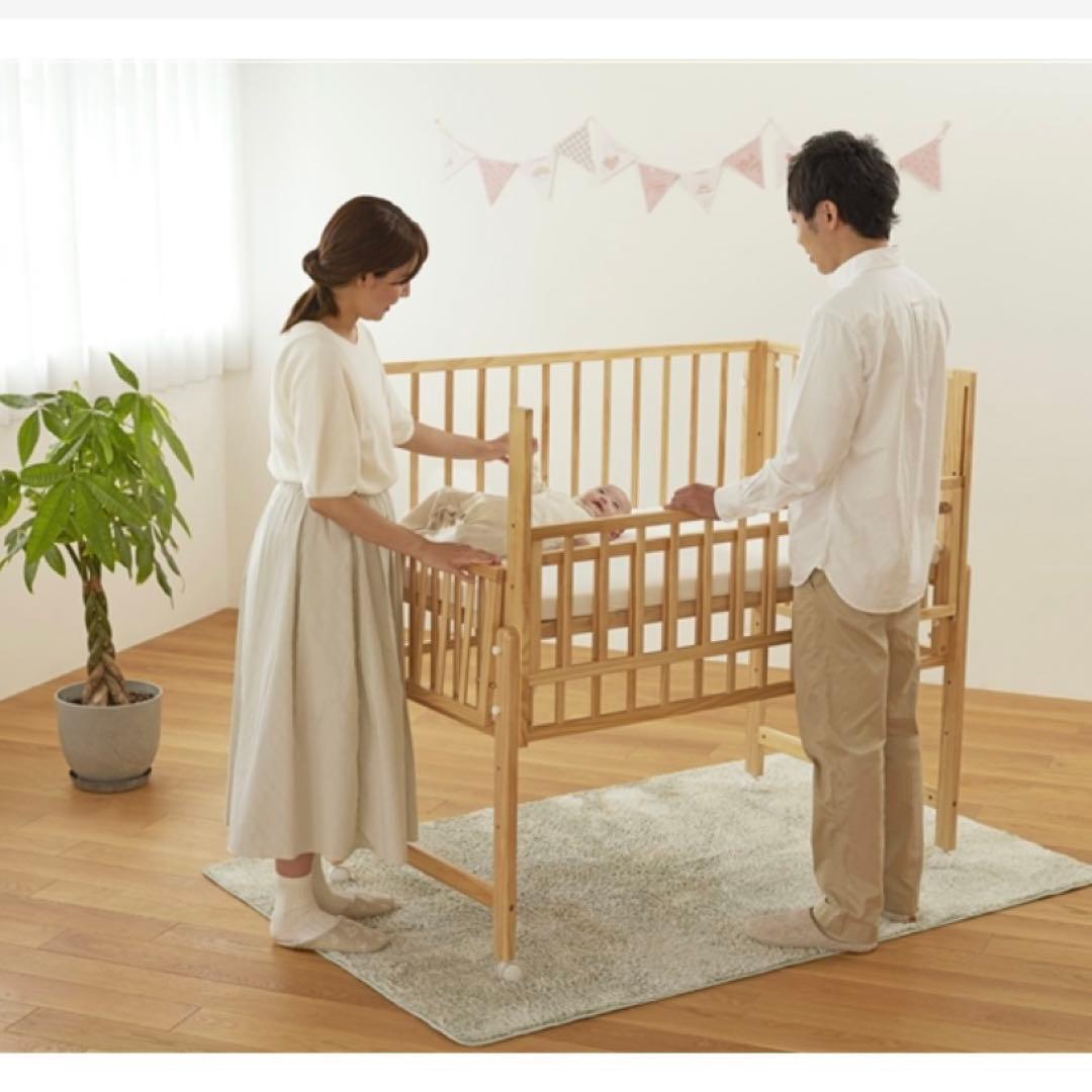 除菌清掃済✨大和屋　トール　Wオープン　ベビーベッド　ナチュラル　すのこ
