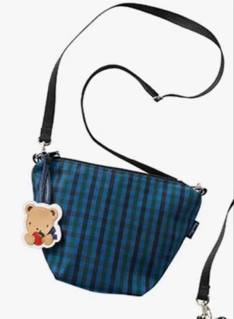 未使用　ファミリア　ポシェット　舟形　青チェック