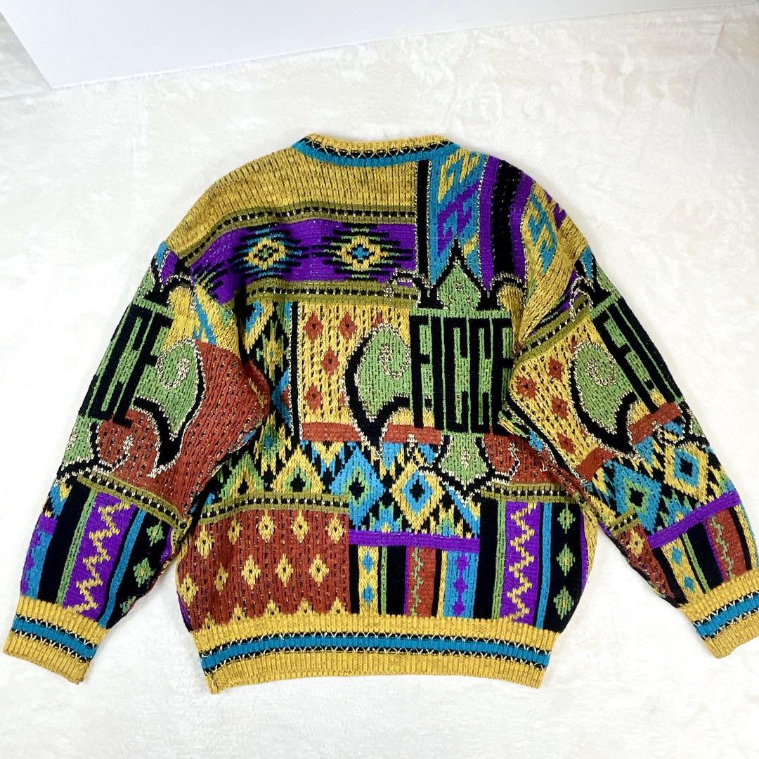 【希少】FICCE (フィッチェ) 幾何学模様 ニットセーター マルチカラー