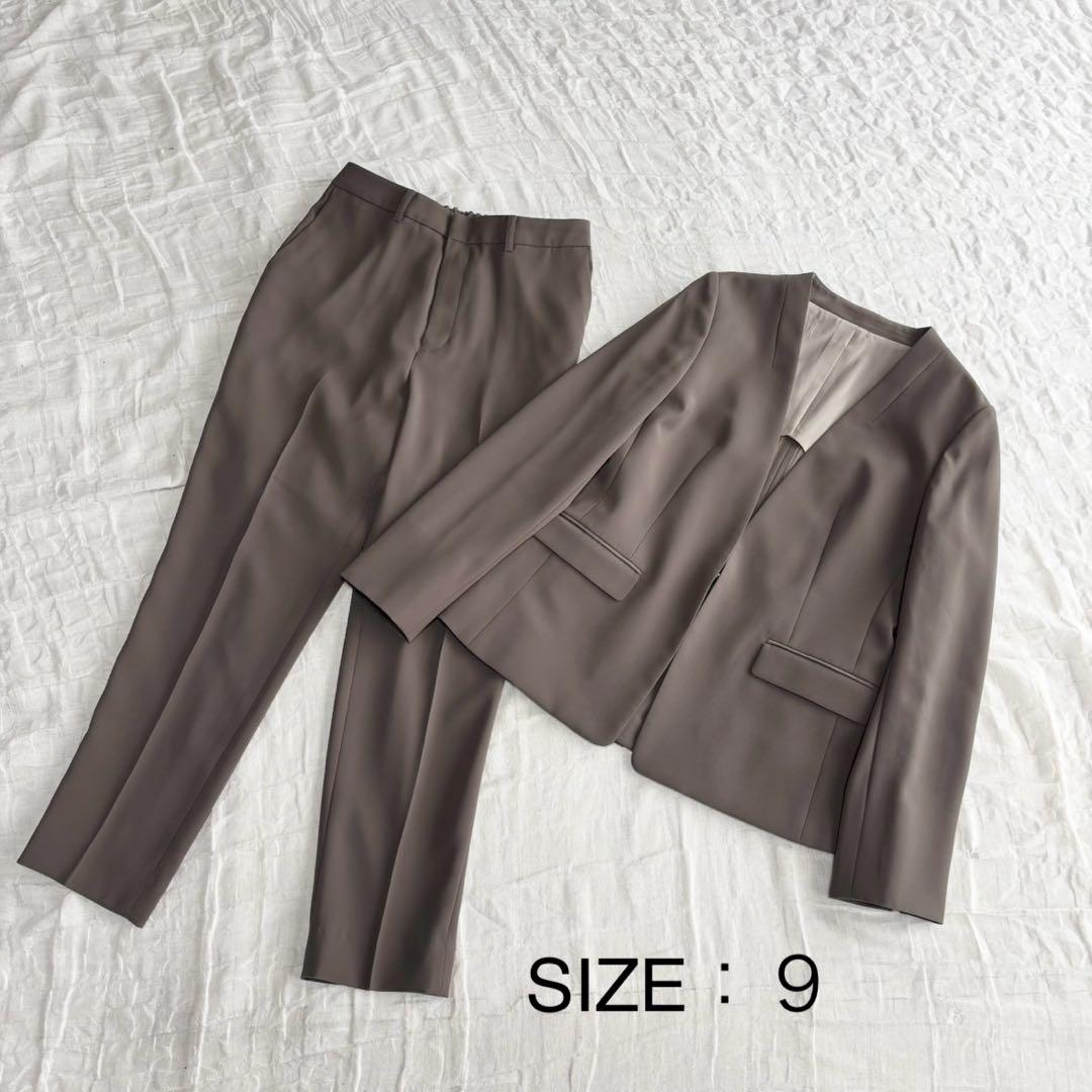 【1度着用のみ美品】 レミュー ウォッシャブル パンツスーツ ノーカラー