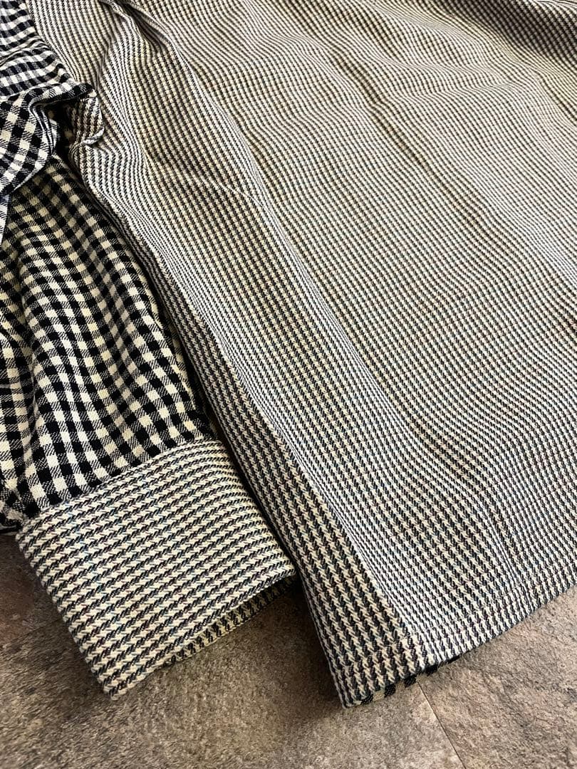 40s Vintage ウールオープンカラー クレイジーチェック ウール シャツ