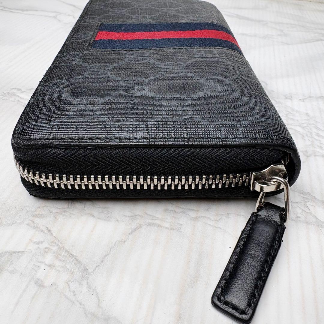 01 美品 GUCCI 長財布 シェリーライン PVC GGスプリーム 黒 o9