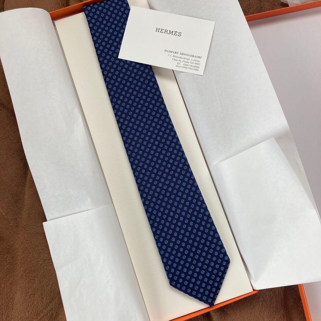 HERMES ネイビー シルク ネクタイ