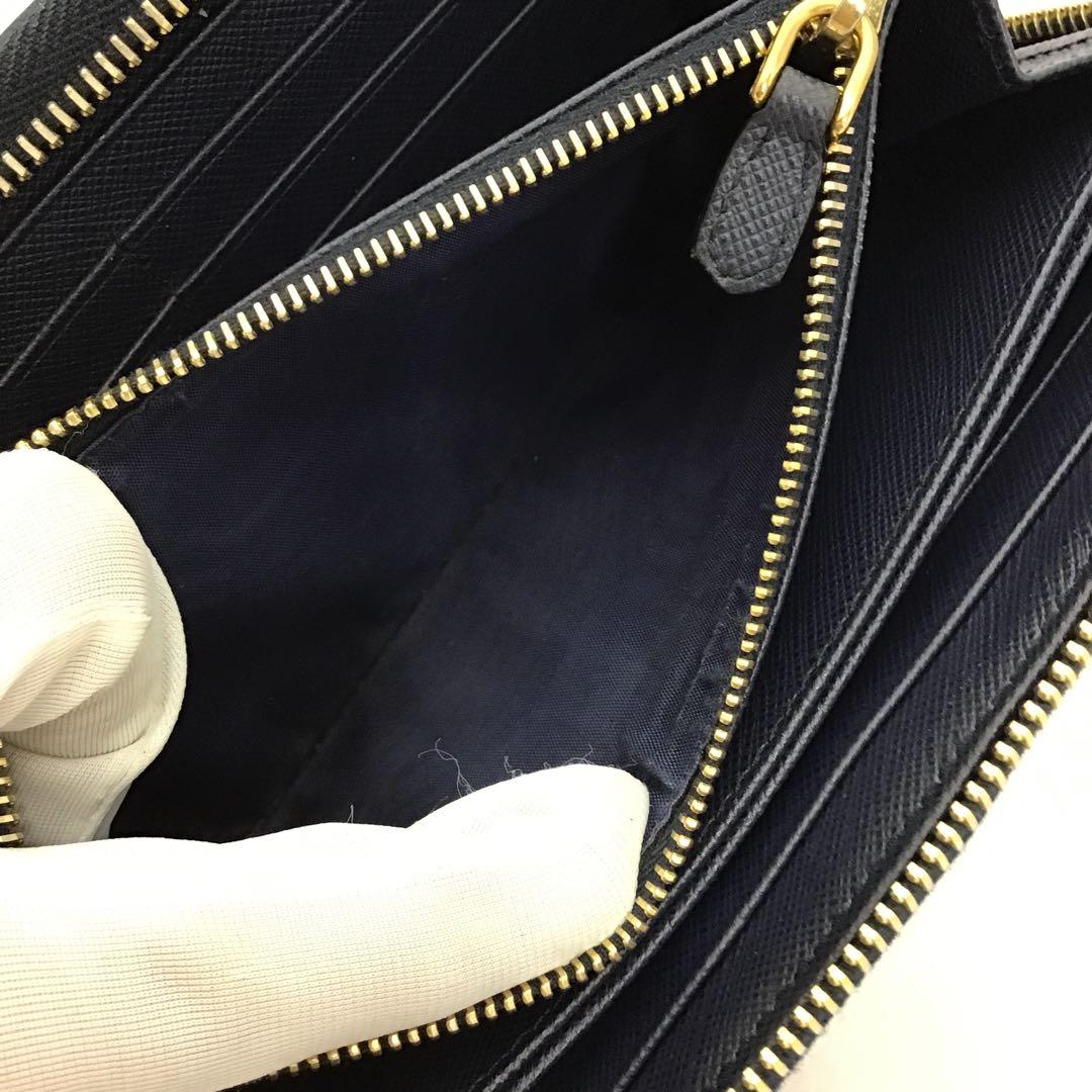 ❣️プラダPRADA❣️ネイビー サフィアーノレザー　ラウンドファスナー長財布