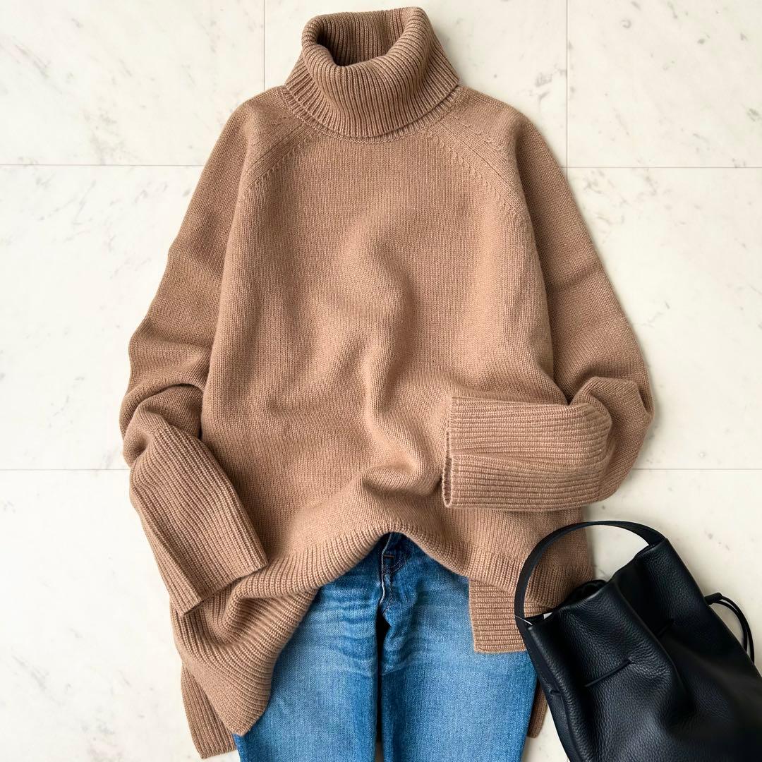 極美品 セオリー カシミヤ100% タートルネックニット ブラウン キャメル