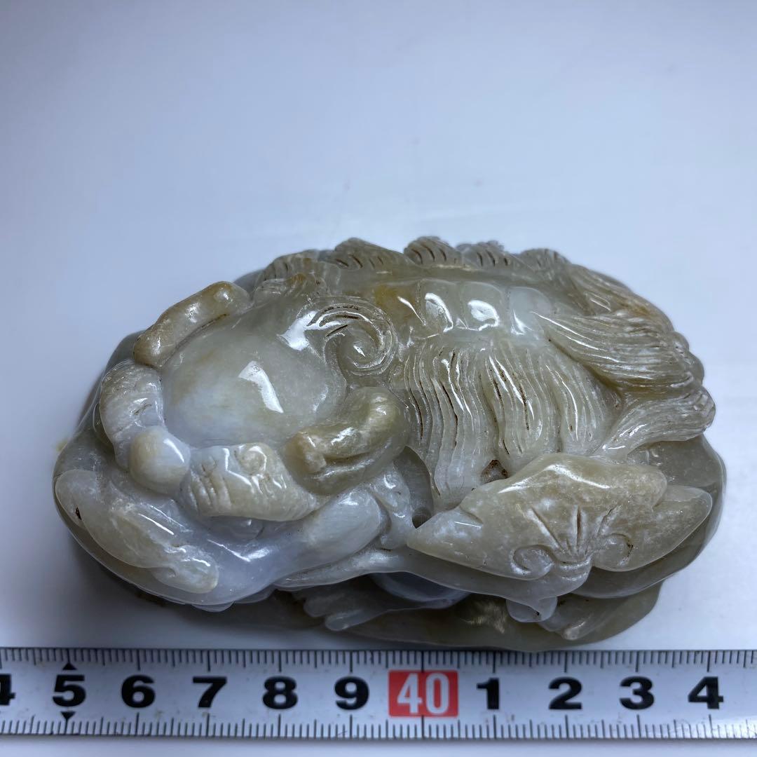 本翡翠　大振獅子置物装身具　幅約9㎝299g 東Y7-0403☆2Fタエチ