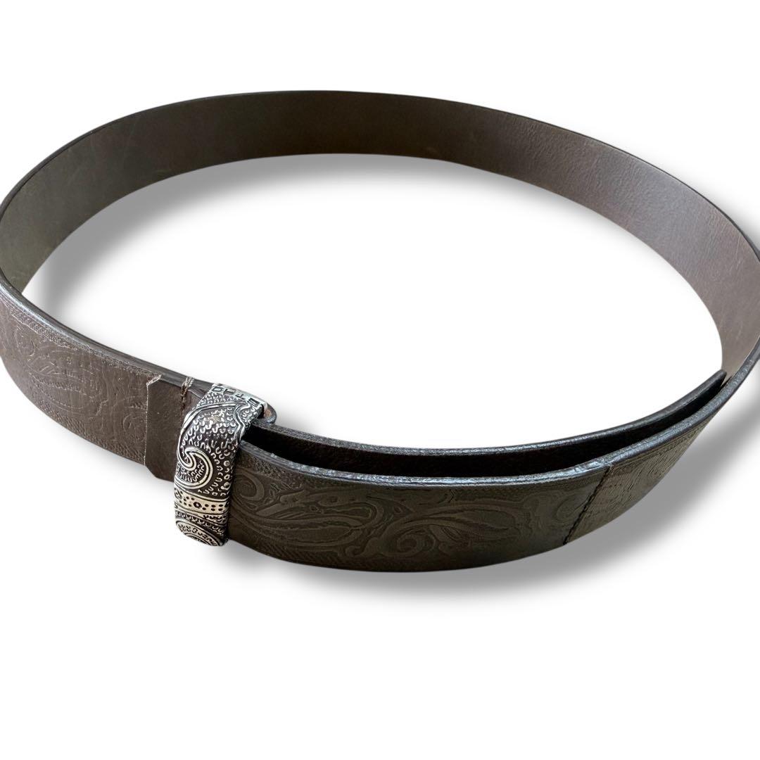 イタリア製 ETRO カービングベルト レザーベルト ブラウン ペイズリー