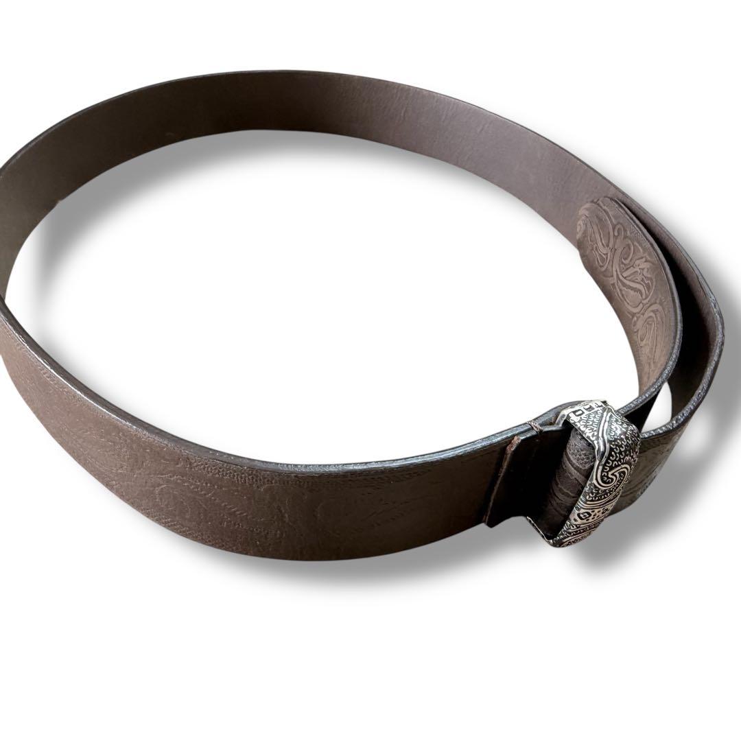 イタリア製 ETRO カービングベルト レザーベルト ブラウン ペイズリー