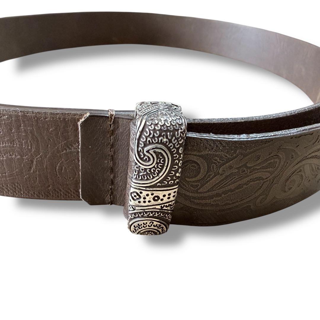 イタリア製 ETRO カービングベルト レザーベルト ブラウン ペイズリー