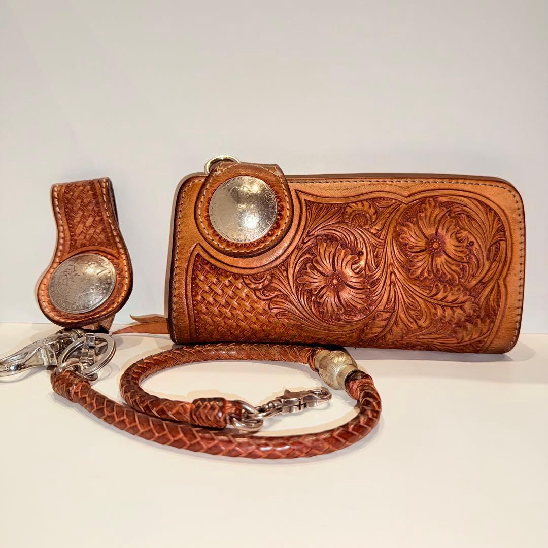 【希少】 デグナー カービング レザー ウォレット チェーン付き コンチョ