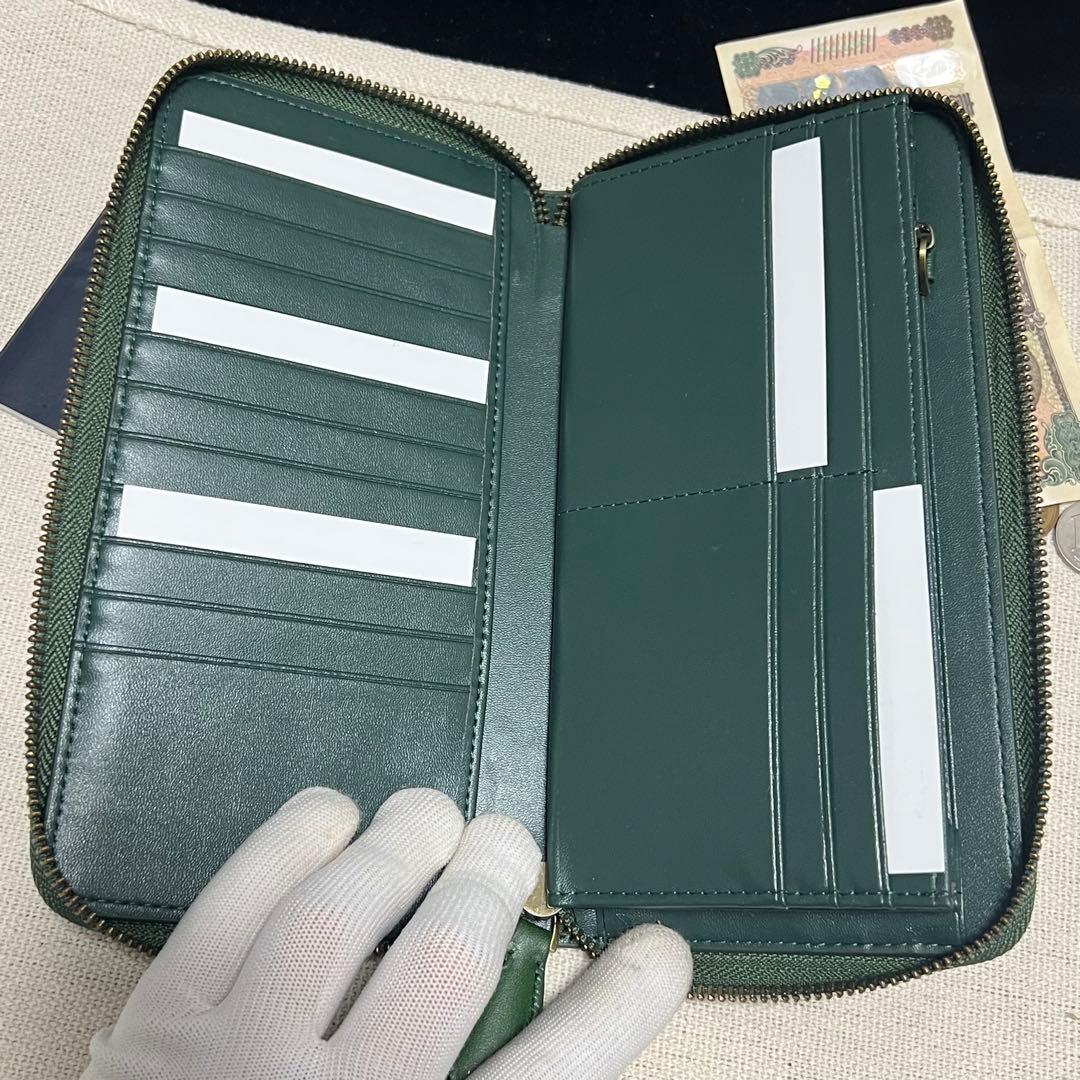 あ*る様 緑　グリーン　イタリアンレザー メンズ 牛革/本革ラウンドファスナー長