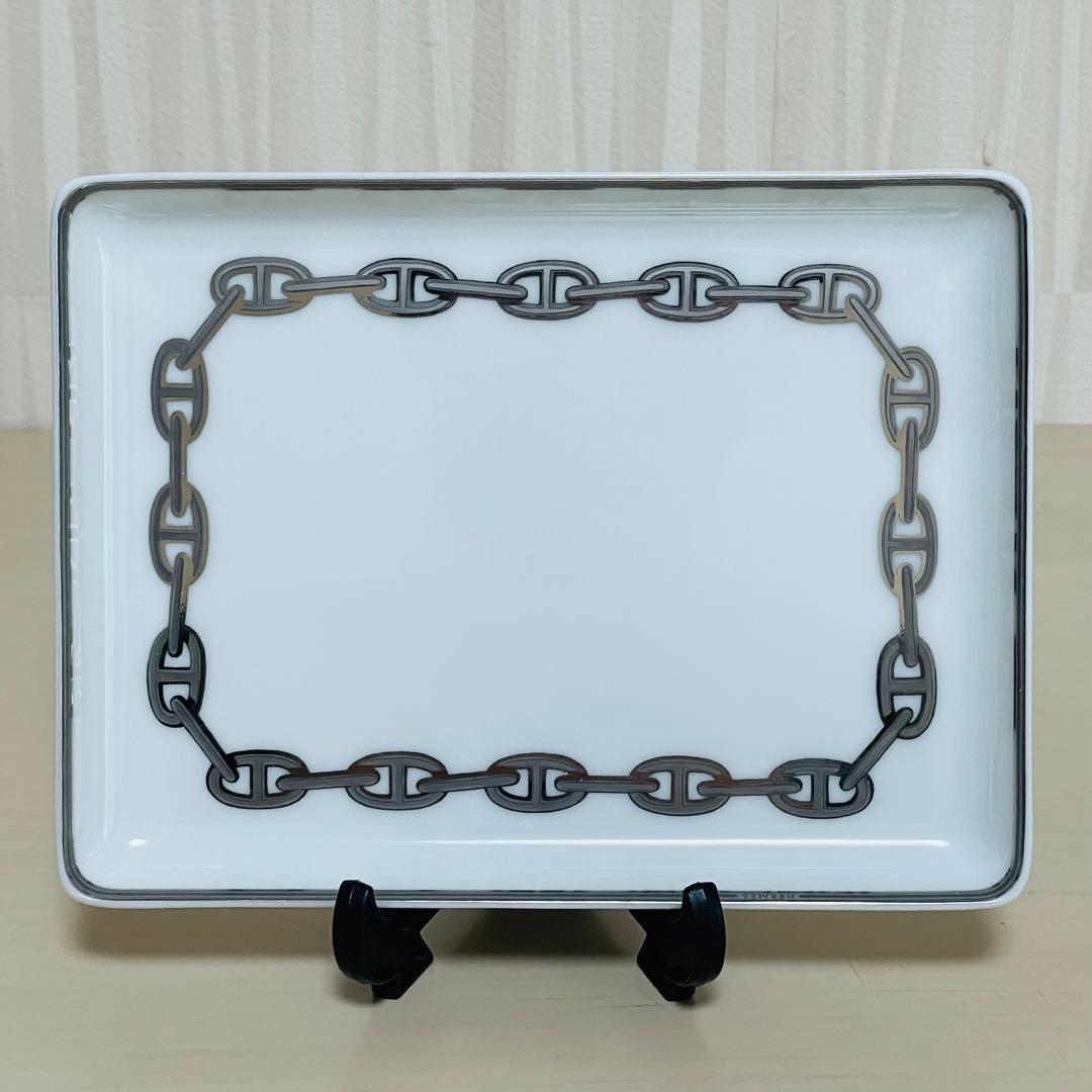 HERMES エルメス シェーヌダンクル プラチナ スクエア プレート トレー