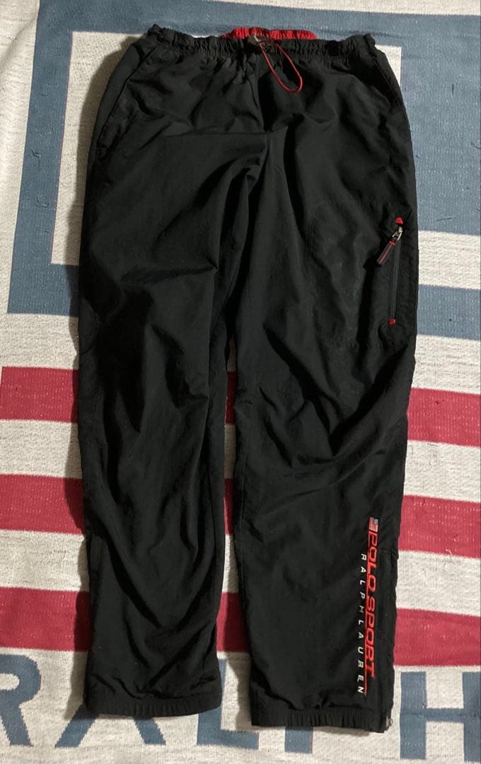 90s ポロスポーツ ナイロンパンツ 黒 L 刺繍ロゴ POLO SPORT