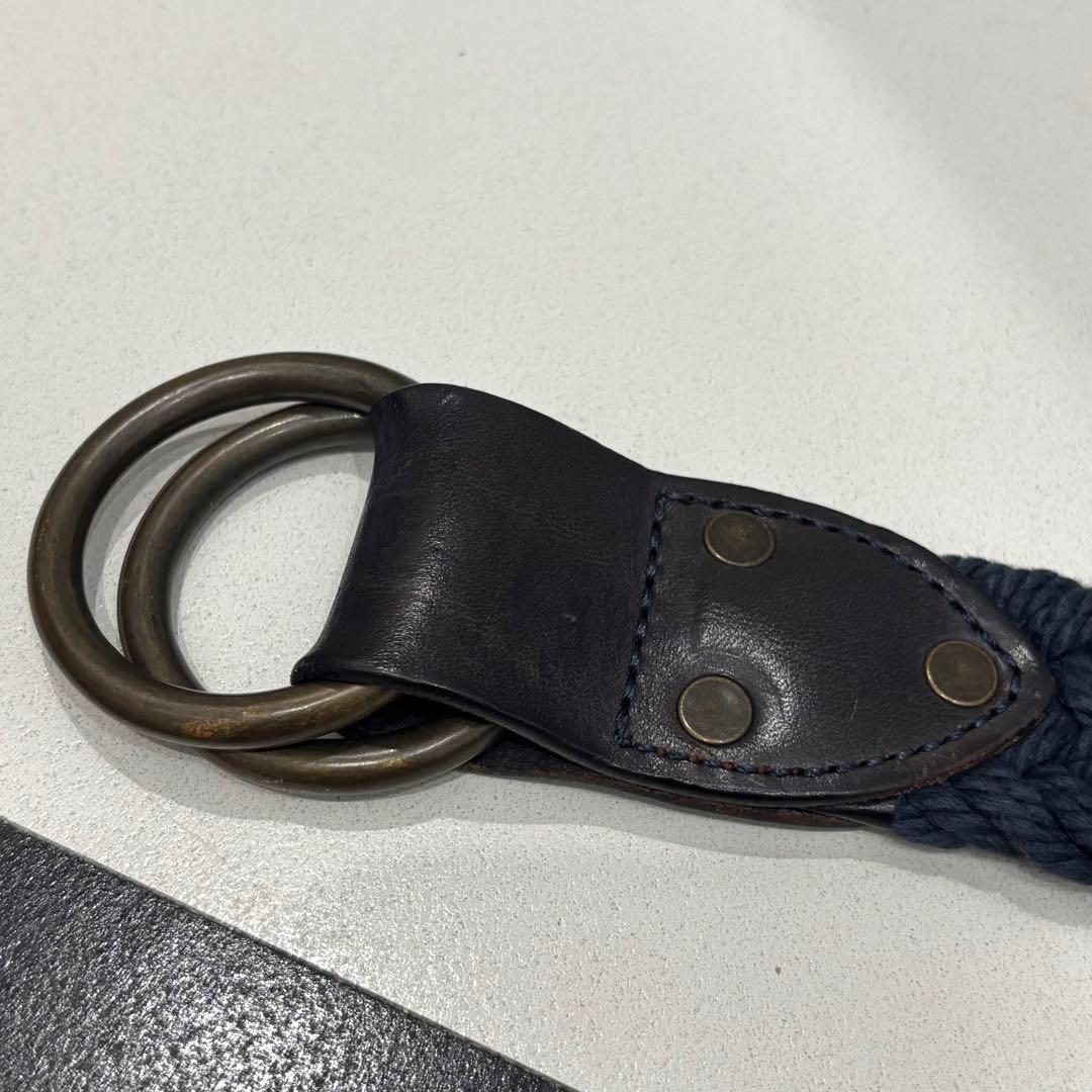 希少 RRL インディゴ メッシュ レザー ダブルリング ベルト 34 編み