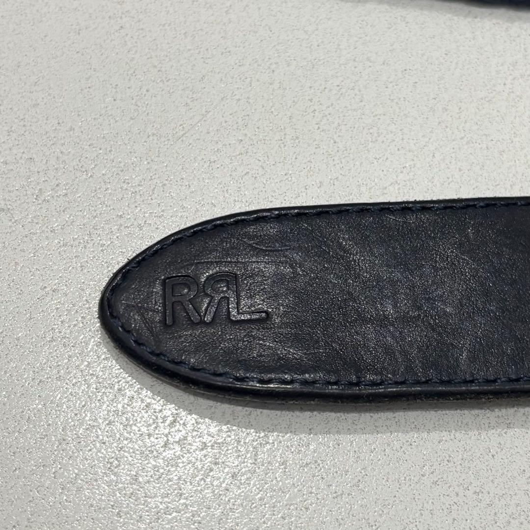 希少 RRL インディゴ メッシュ レザー ダブルリング ベルト 34 編み