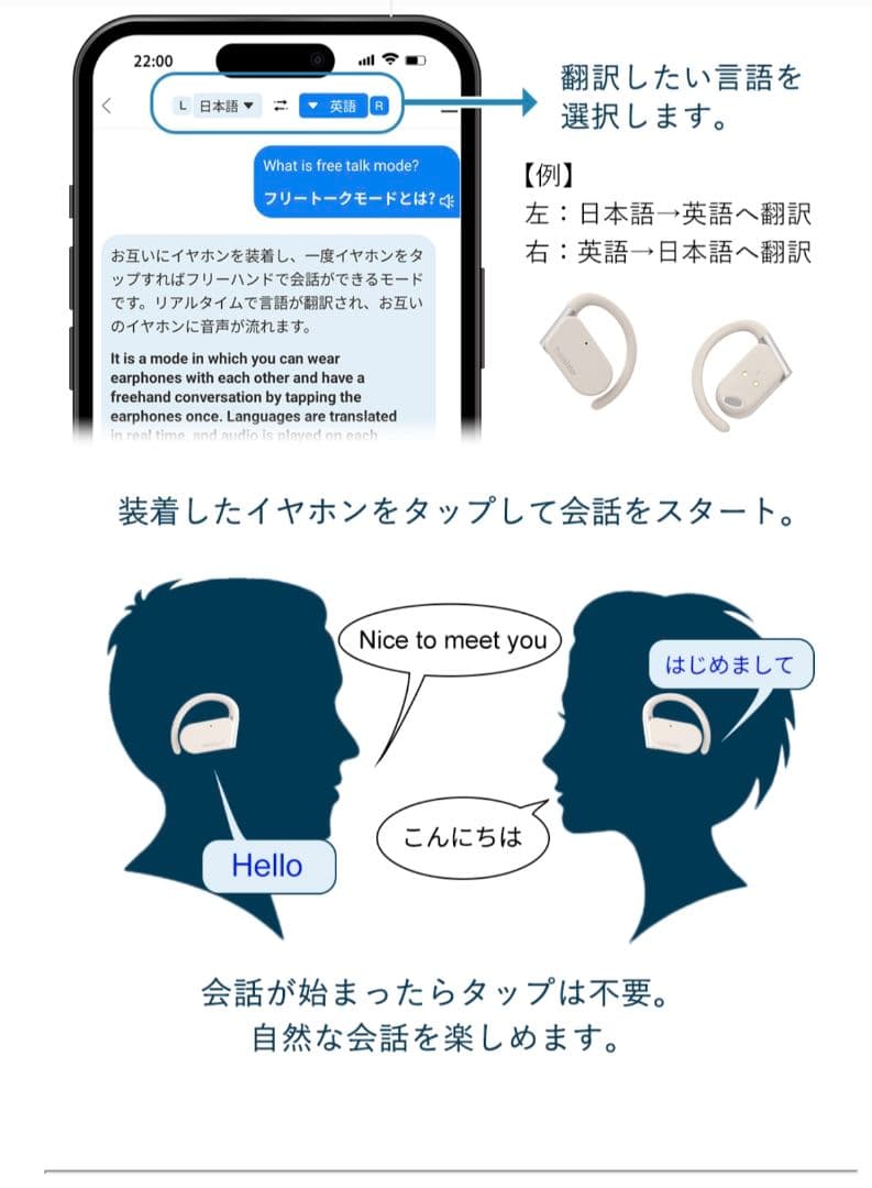 Wooask M9オープンイヤー式のAIワイヤレス翻訳イヤホン音楽通話新品未開封