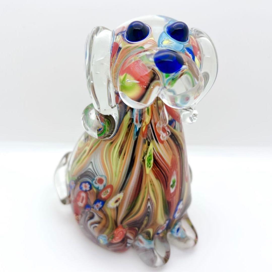 【希少】ヴェネチアンガラス ミルフィオリ 犬 置物 ムラーノガラス オブジェ