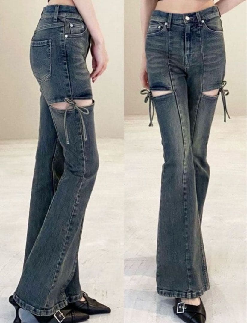 RESEXXY カットアウトリボンデニムパンツ ブルー XSサイズ