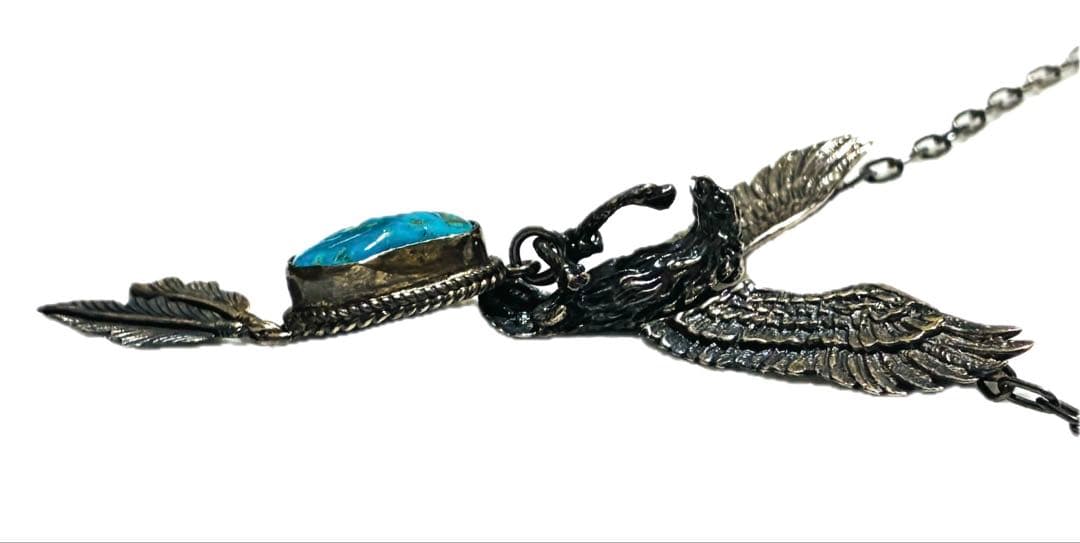 シルバー925 ネックレス　ペンダント　イーグル　スネーク　ターコイズ　フェザー