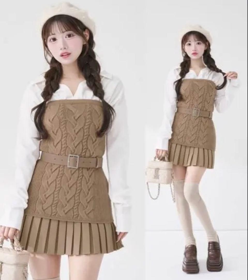 ダーリッチ シャツドッキングプリーツニットミニワンピース