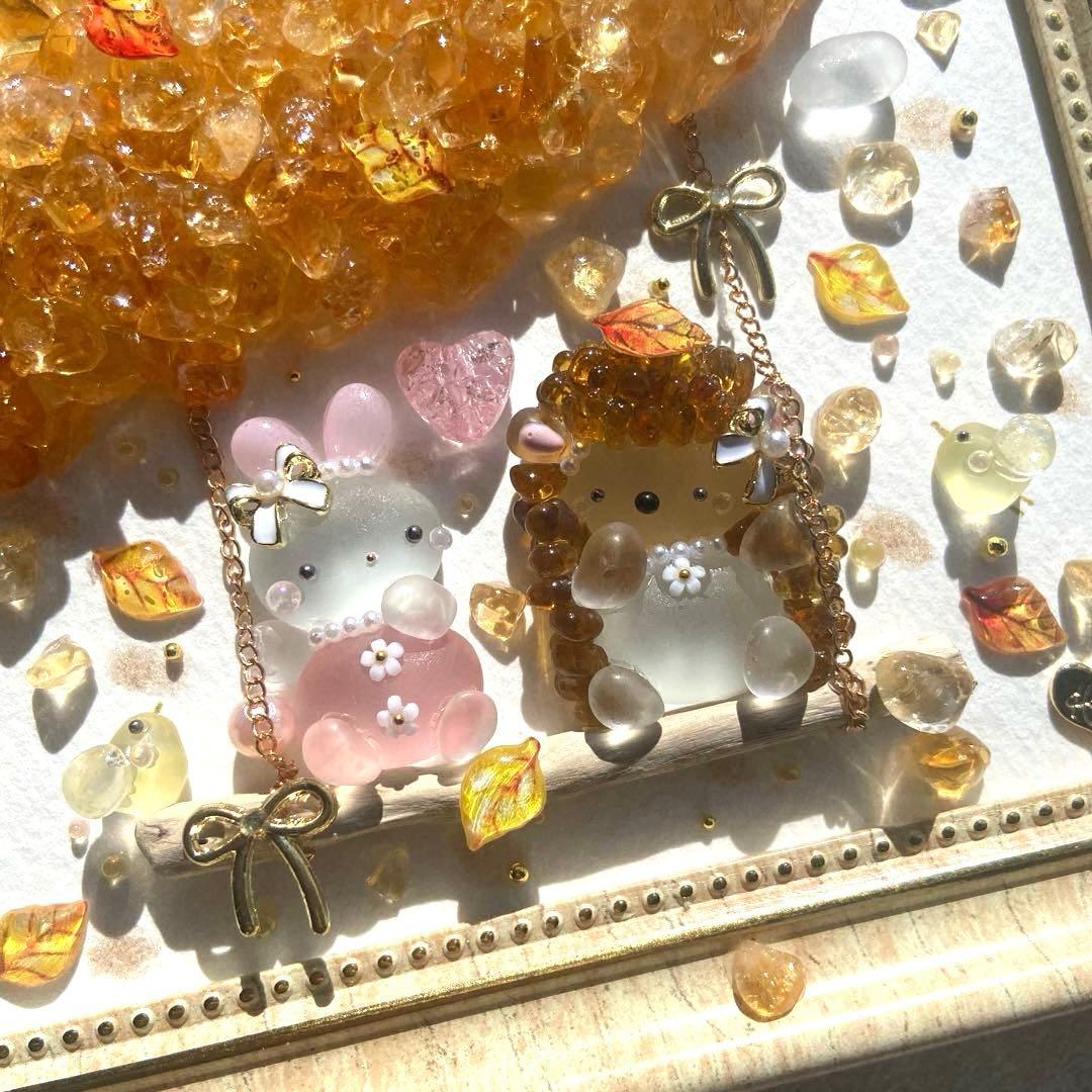 ♡綺麗な紅葉とぶらんこ時間♡ガラス シーグラスアート りす＆うさぎ