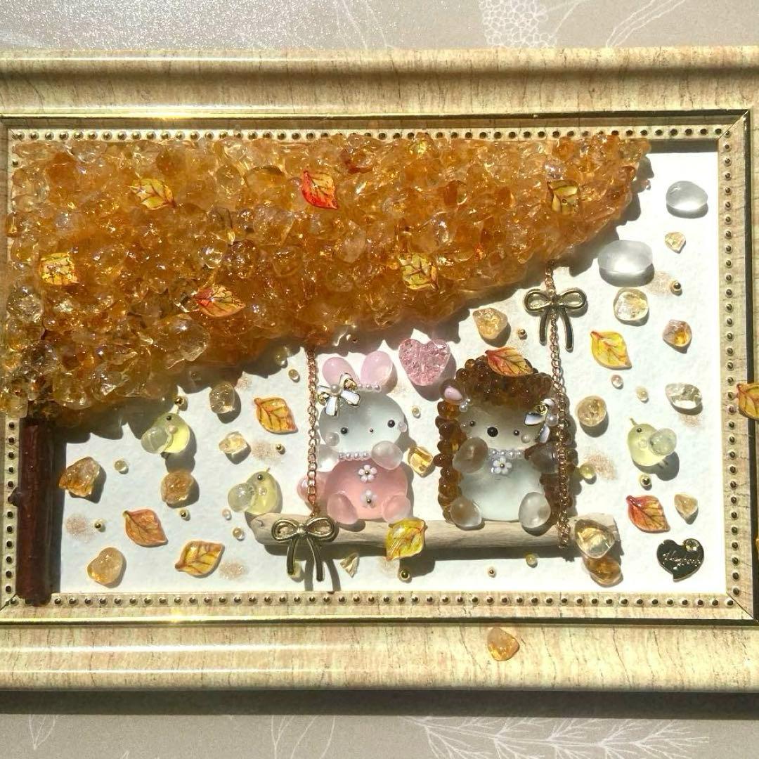 ♡綺麗な紅葉とぶらんこ時間♡ガラス シーグラスアート りす＆うさぎ