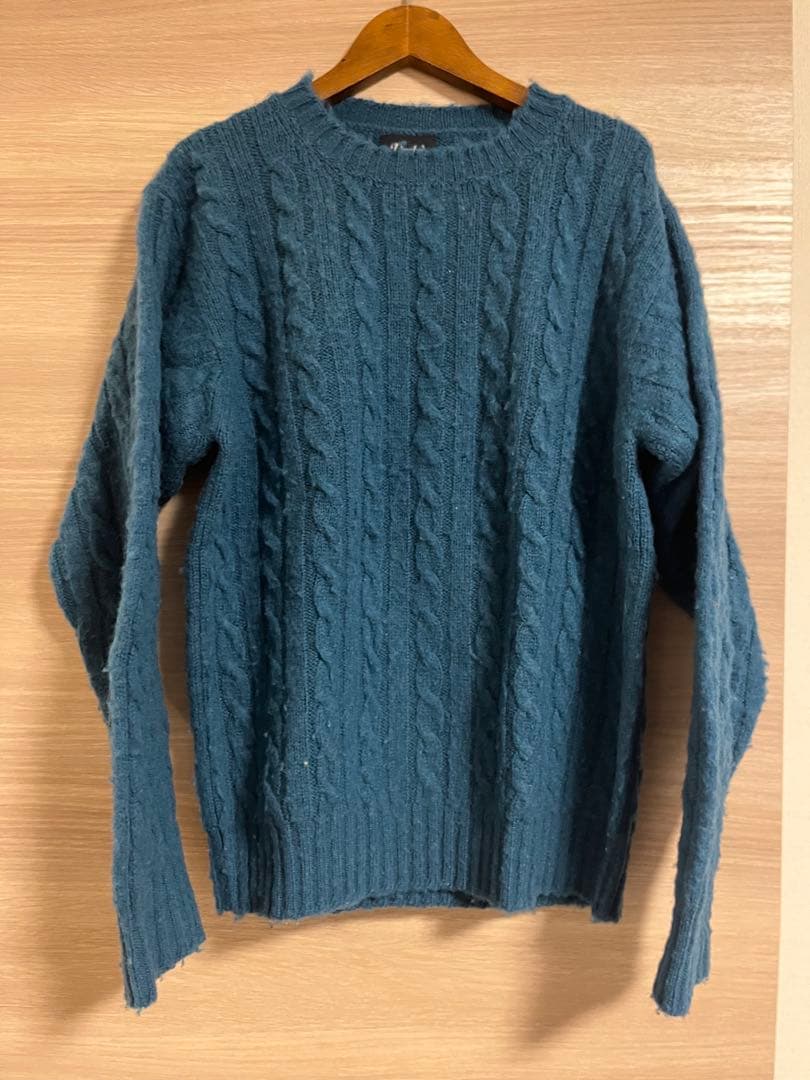 Drake's ブルー ケーブルニットセーター