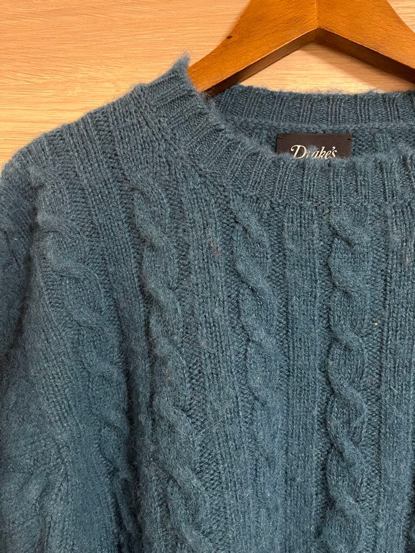 Drake's ブルー ケーブルニットセーター