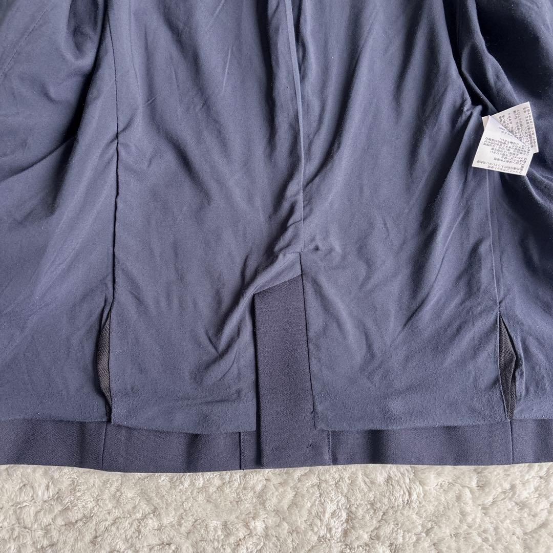 プラステ ノーカラーパンツスーツ ブラッシュドバック S/XS ネイビー