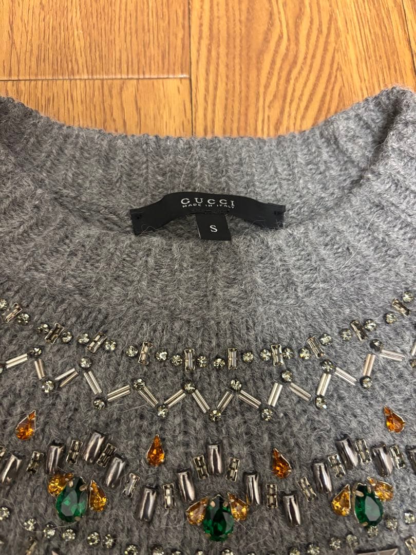 GUCCI グレー ビーズ装飾 セーター S