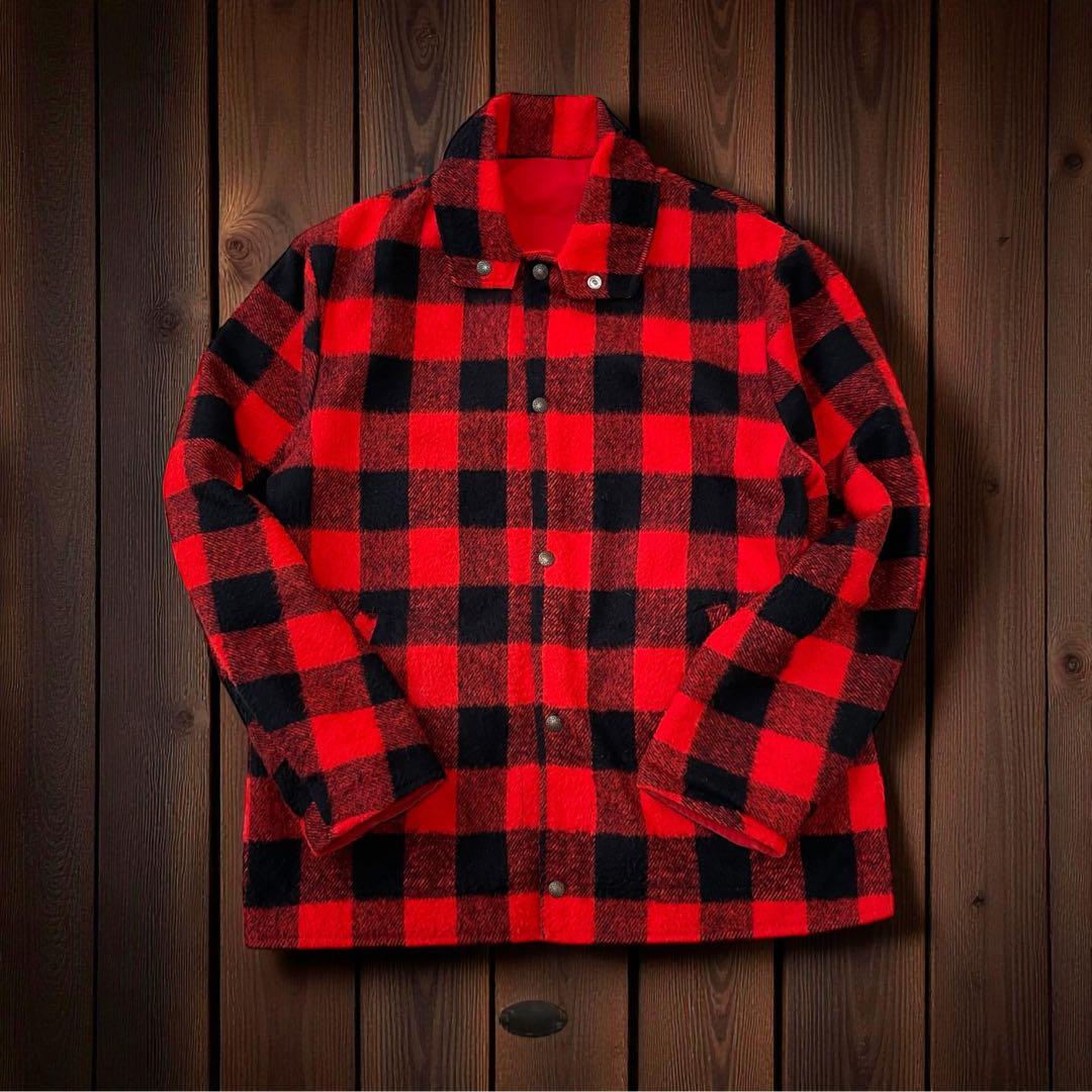 vintage バッファローチェック柄　厚手ウールジャケット赤／黒　裏地ギミック