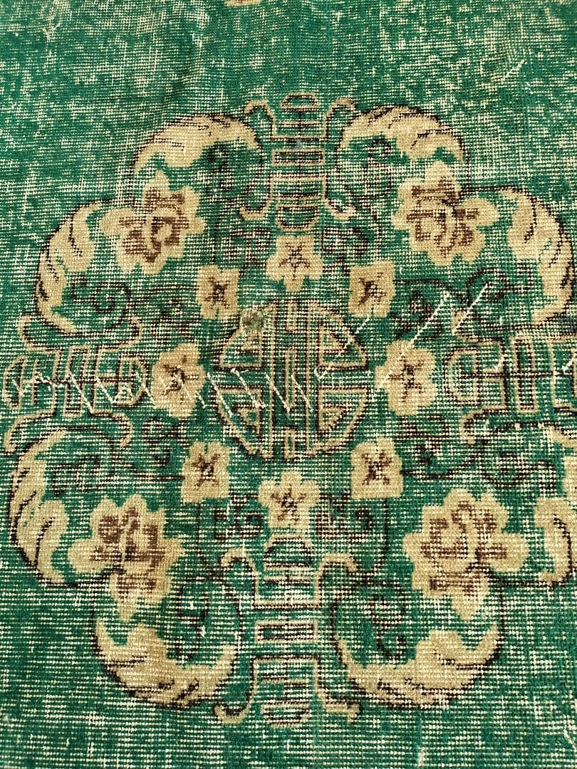 超大判/エメラルドグリーンのシノワズリラグ　トリコヴィンテージラグ　No586