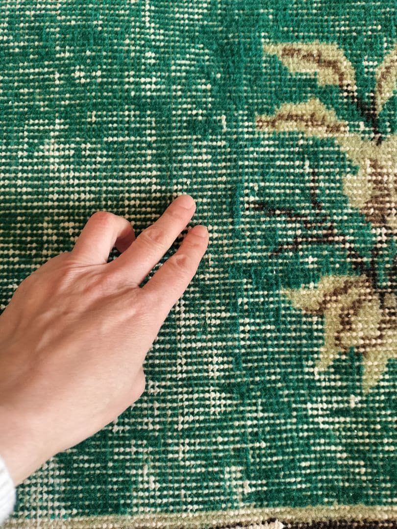 超大判/エメラルドグリーンのシノワズリラグ　トリコヴィンテージラグ　No586