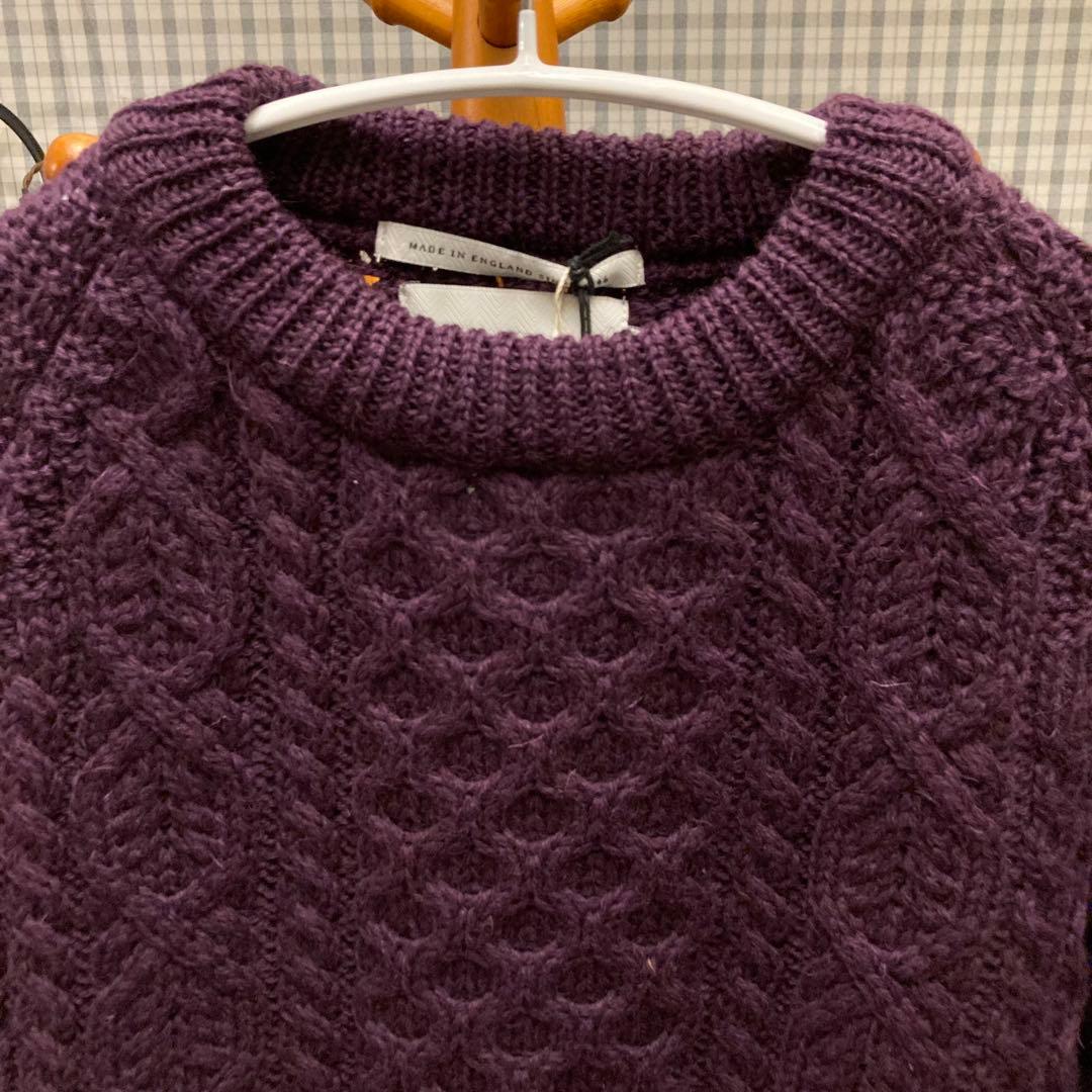 ペレグリン アランケーブルクルーネックニット パープルケーブルニット　イギリス製
