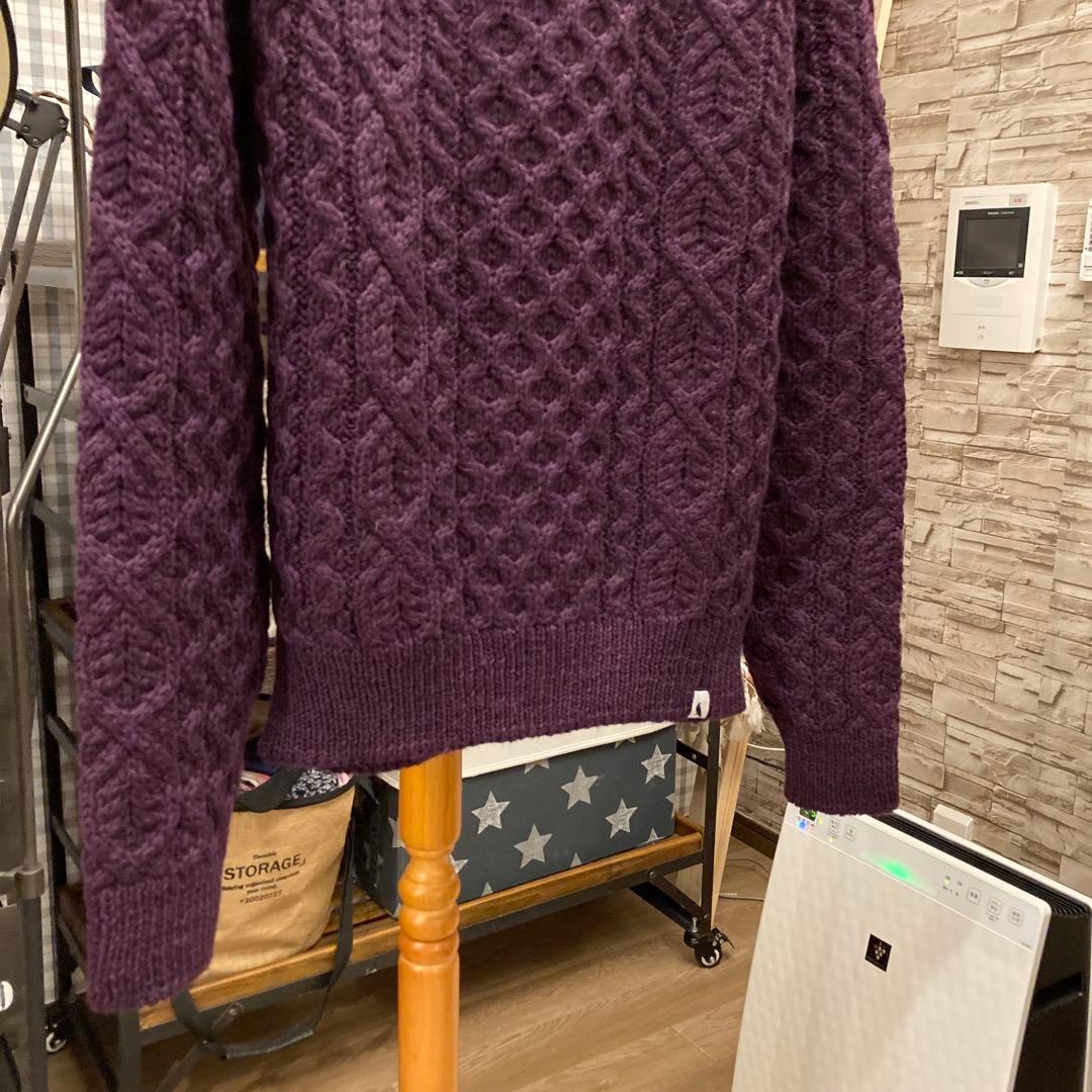 ペレグリン アランケーブルクルーネックニット パープルケーブルニット　イギリス製