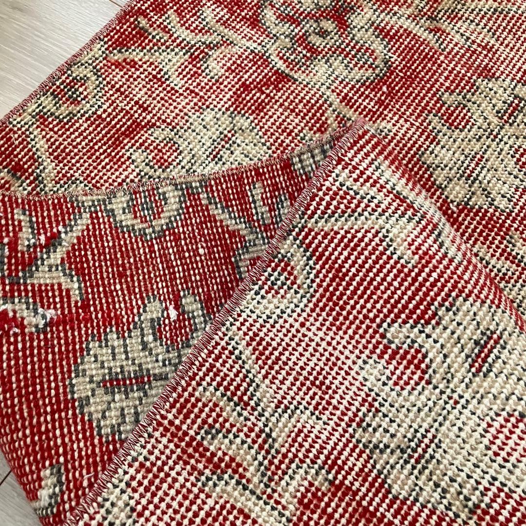 超ロング　シャビーレッド56×290✳︎紋章柄　ランナー　トルコヴィンテージラグ