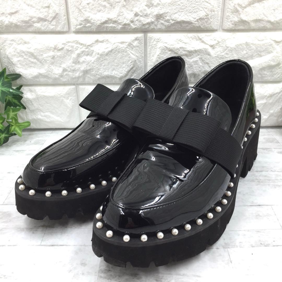 【美品】Akiron x Donoban パールリボンエナメルローファー 黒