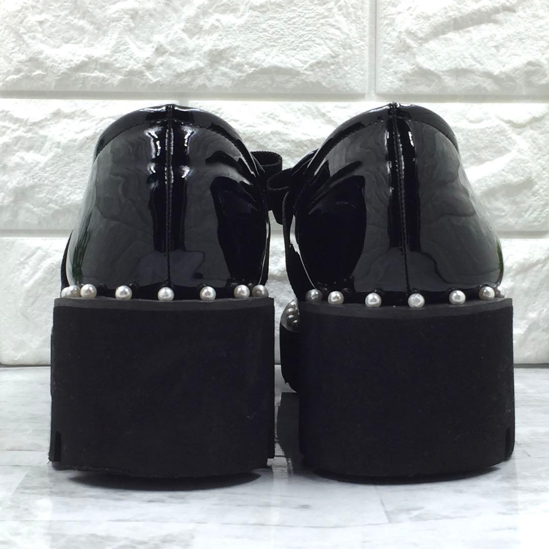 【美品】Akiron x Donoban パールリボンエナメルローファー 黒
