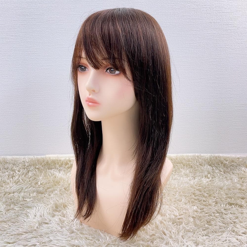 人毛100% フルウィッグ 医療用 ロングストレート モカブラウン 茶髪 新品