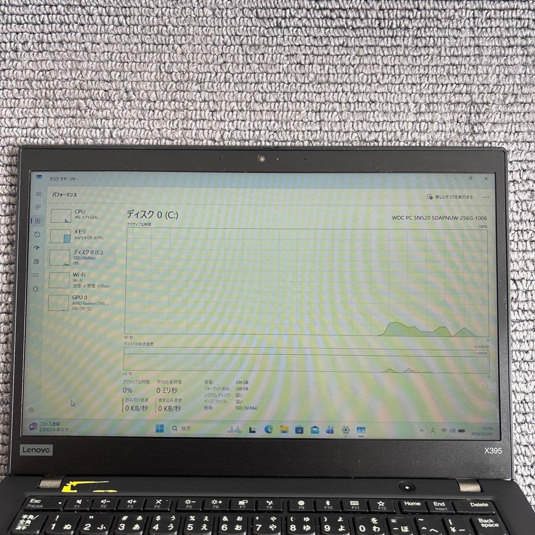 Windowsノート本体 lenovo thinkpad X395 AMD Ryzen 5 PRO
