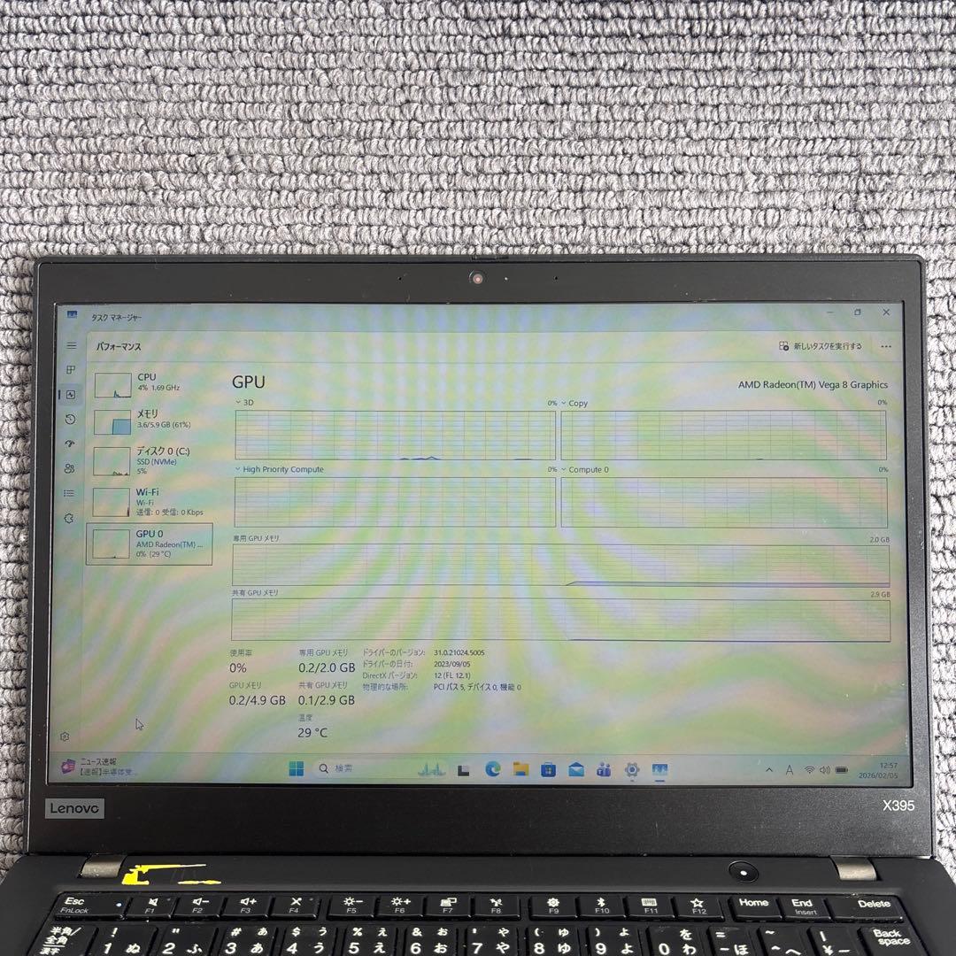 Windowsノート本体 lenovo thinkpad X395 AMD Ryzen 5 PRO