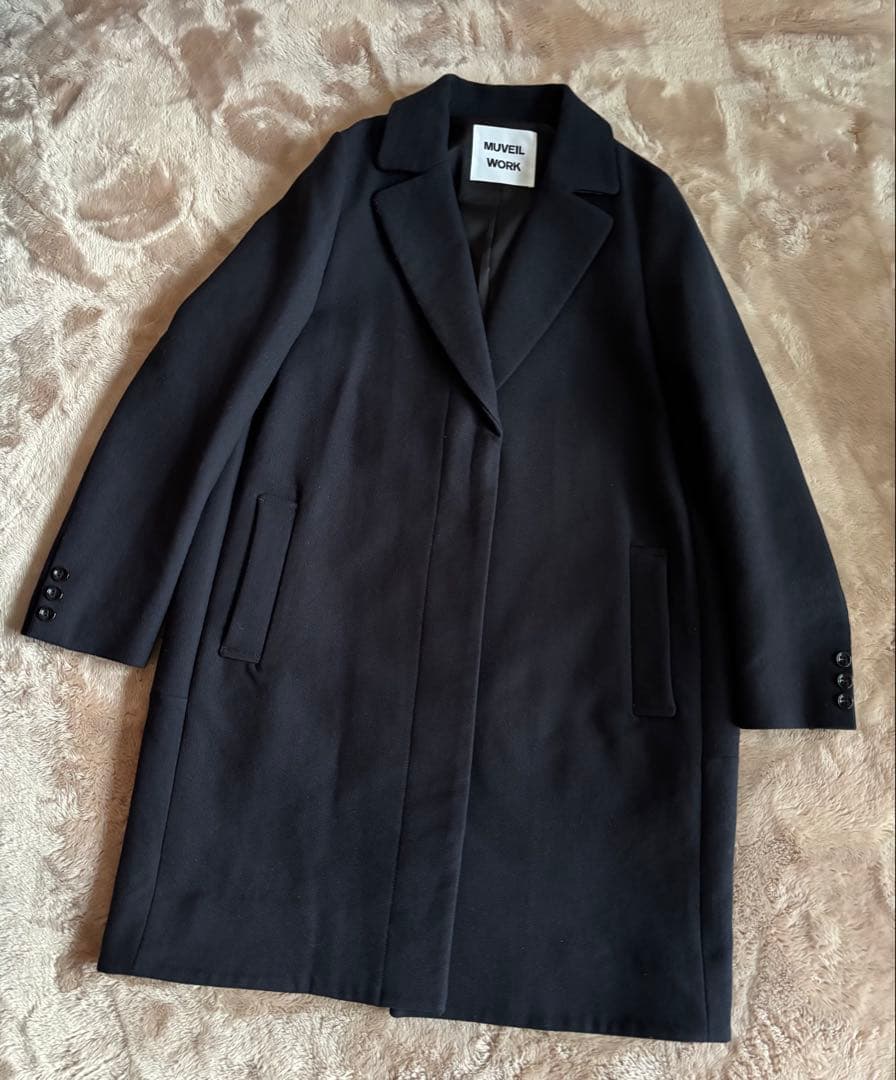 最終！ミュベールワーク　ざっくりチェスターコート　美品38 ネイビー