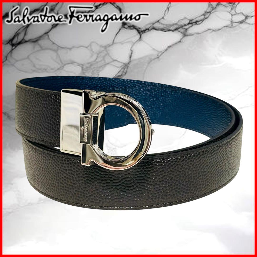 【サルバトーレフェラガモ】美品リバーシブル ガンチーニ ドレス ビジネス 茶×紺