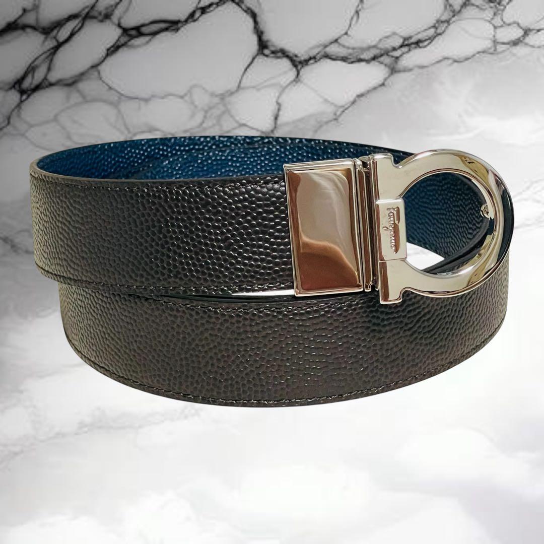 【サルバトーレフェラガモ】美品リバーシブル ガンチーニ ドレス ビジネス 茶×紺