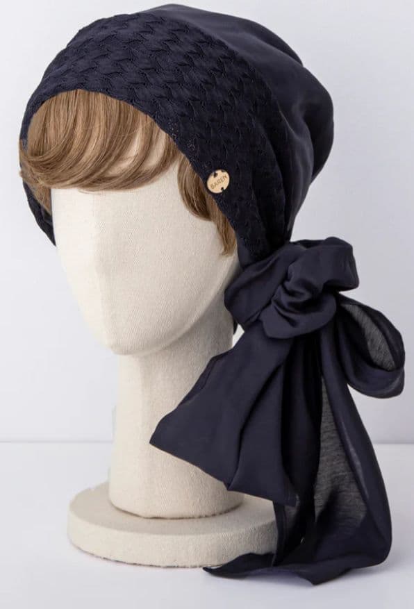 BARENスカーフハットニットレースネイビー＆前髪ウィッグ