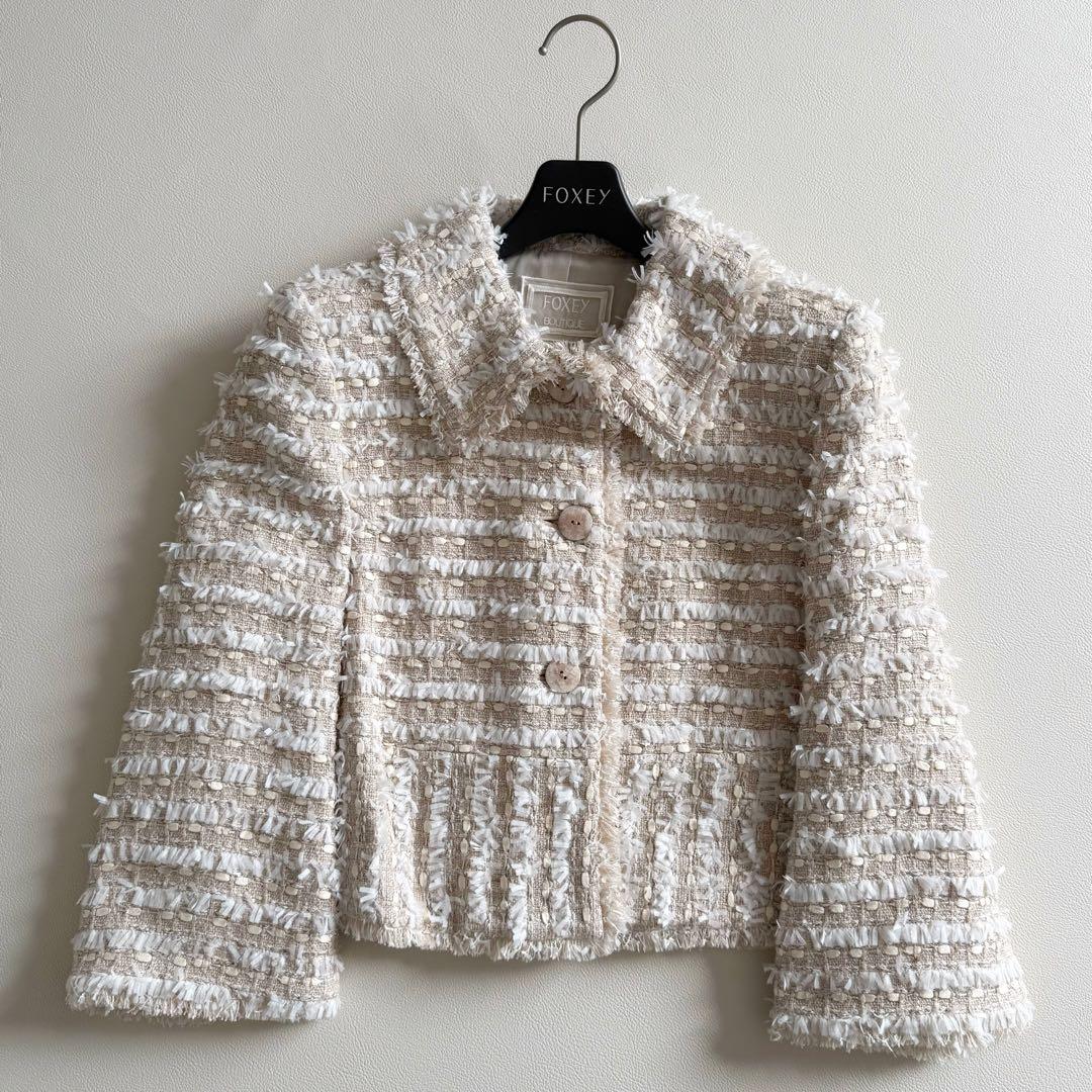 美品　フォクシー　ツイードジャケット　ピンクベージュ　38