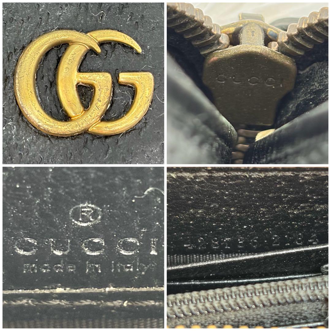 美品✨グッチ　長財布　ラウンドファスナー　GGマーモント　シボ革　ブラック