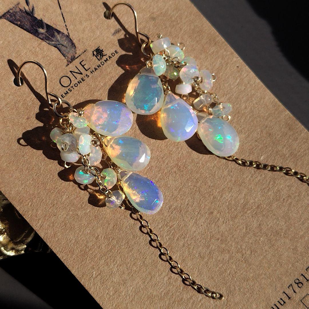 極上　プレシャスオパール　大粒　ピアス　イヤリング　14kgf